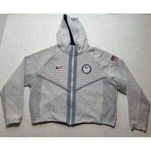Nike Team USA Olympic Jacket Womens Large Grey Full Zip Hooded Knit Crop EUC